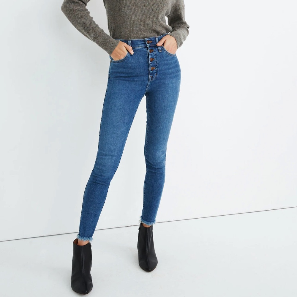 Madewell 10" High-Rise Skinny Jeans in Mackey Wash: Button-Front Edition